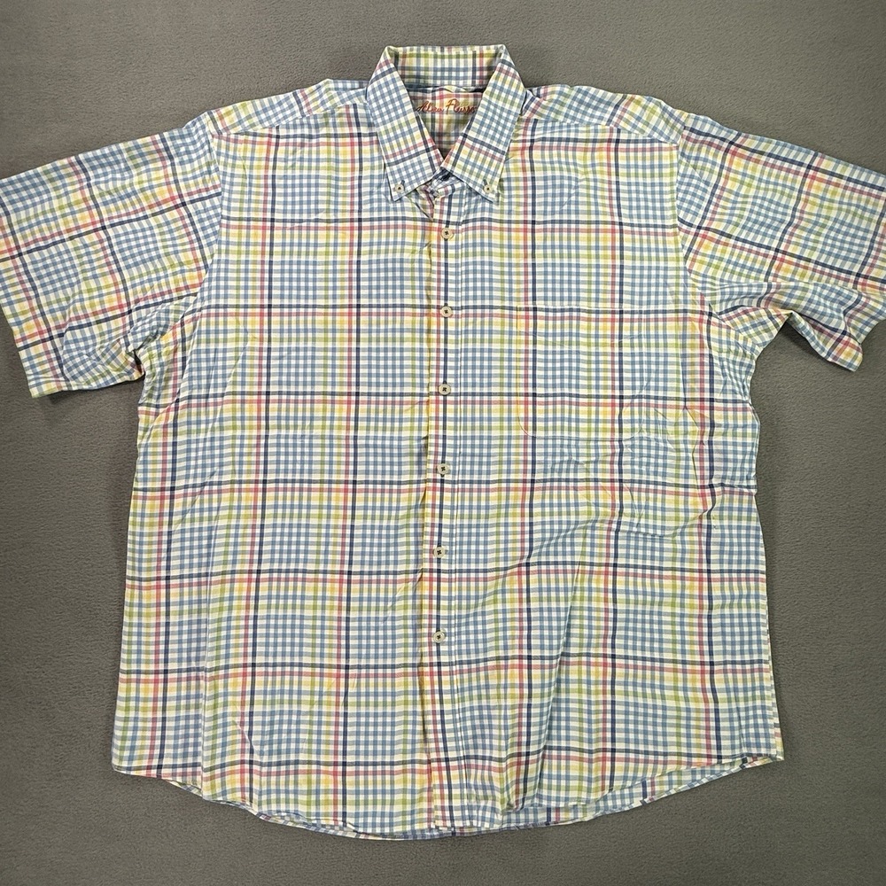 Alan Flusser Men's‎ Multicolor Short Sleeve Button Up Shirt 2XL Plaid Pastels